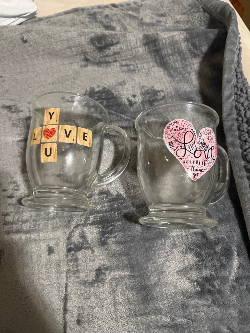 Clear Glass Love Mugs with Pink Heart Accent - Home Dining